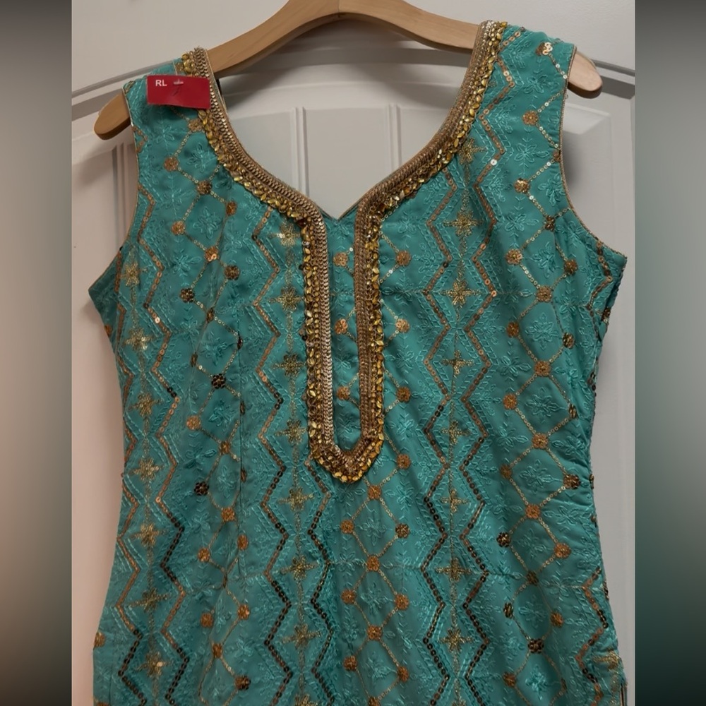 Elegant Teal and Gold gharara suit Embroidered